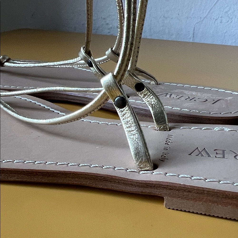 J. Crew Metallic Gold Leather Lace-Up Sandals Made in Italy Size 8 - Picture 4 of 9